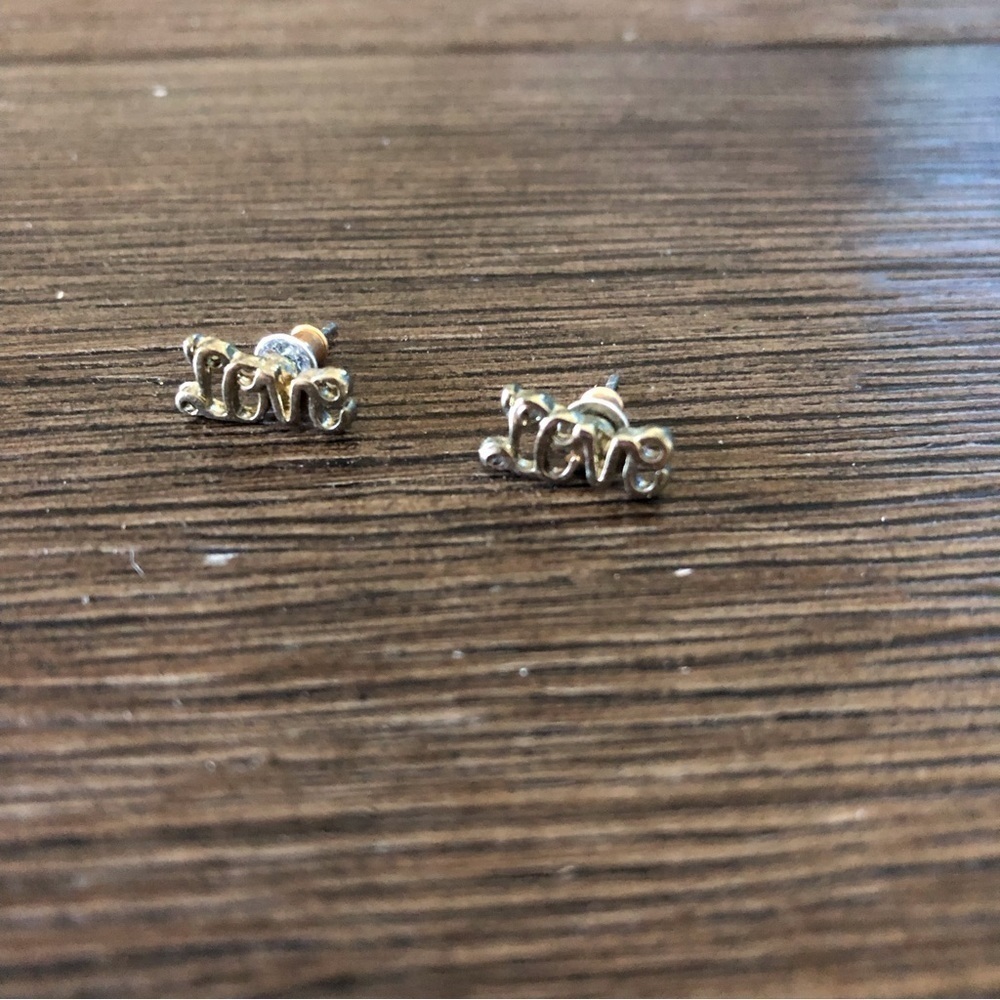 Tiny sliver metal "Love" stud earrings